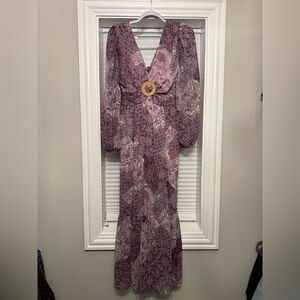 Jessica Simpson Mauve Patterned Long Sleeve Dress
